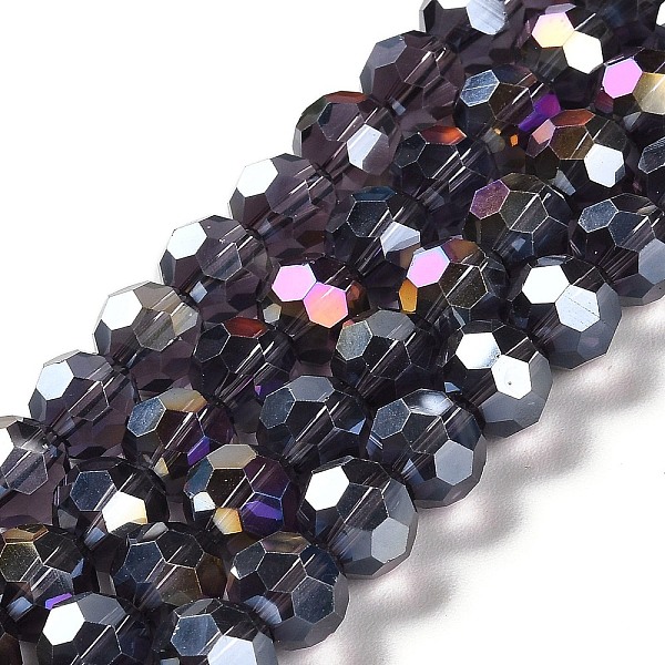 

PandaHall Transparent Glass Beads, 32 Facets, AB Color Plated, Round, Indigo, 10x8.5~9mm, Hole: 1.6mm, about 67pcs/strand, 23.62''(60cm)..., Purple