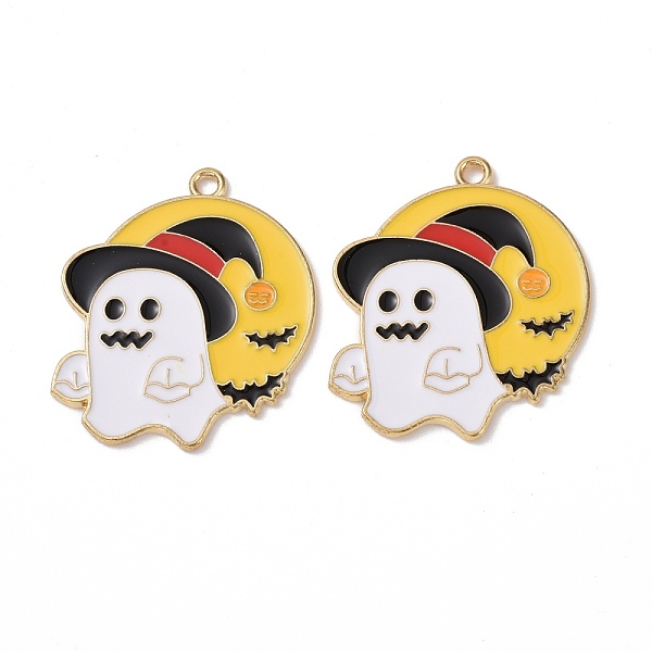 

PandaHall Halloween Theme Alloy Enamel Pendants, Light Gold, Ghost with Hat, White, 32x27.5x1mm, Hole: 2mm Alloy+Enamel Ghost White