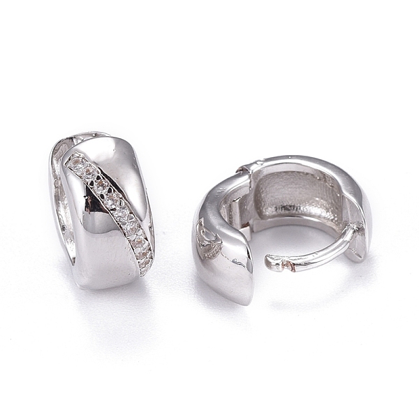 PandaHall Brass Micro Pave Clear Cubic Zirconia Huggie Hoop Earrings, Long-Lasting Plated, Ring, Real Platinum Plated, 12x5.5mm, Pin: 0.9mm...