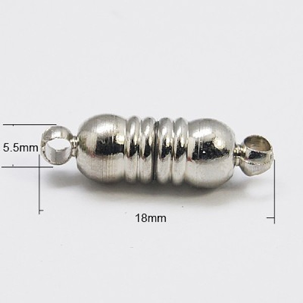 

PandaHall Brass Magnetic Clasps with Loops, Column, Platinum, 18x5.5mm, Hole: 2mm Brass Column