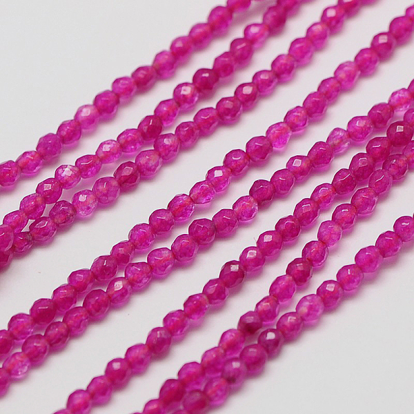 

PandaHall Natural White Jade Beads Strands, Faceted Round, Dyed, Fuchsia, 2mm, Hole: 0.8mm, about 190pcs/strand, 16 inch White Jade Round..., Pink