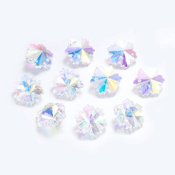 

PandaHall Glass Pendants, Snowflake, Christmas, Faceted, Clear AB with AB Color Plated, 14mm, hole: 0.5mm Glass Snowflake White