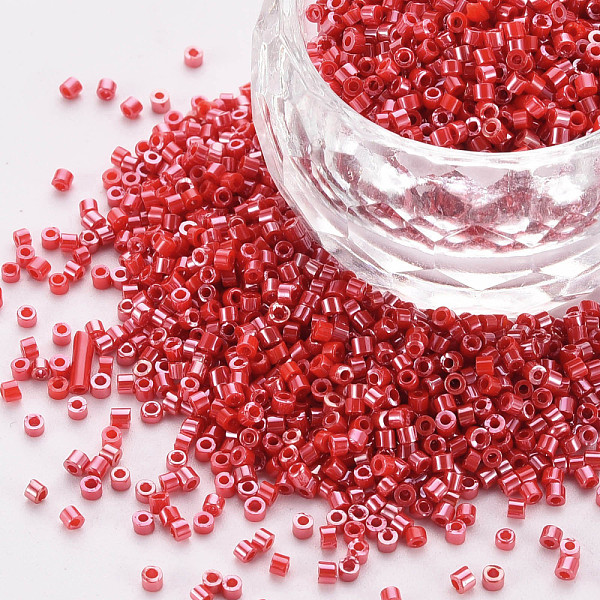 

PandaHall Glass Cylinder Beads, Seed Beads, Opaque Colours Luster, Round Hole, Red, 1.5~2x1~2mm, Hole: 0.8mm, about 8000pcs/bag, about...