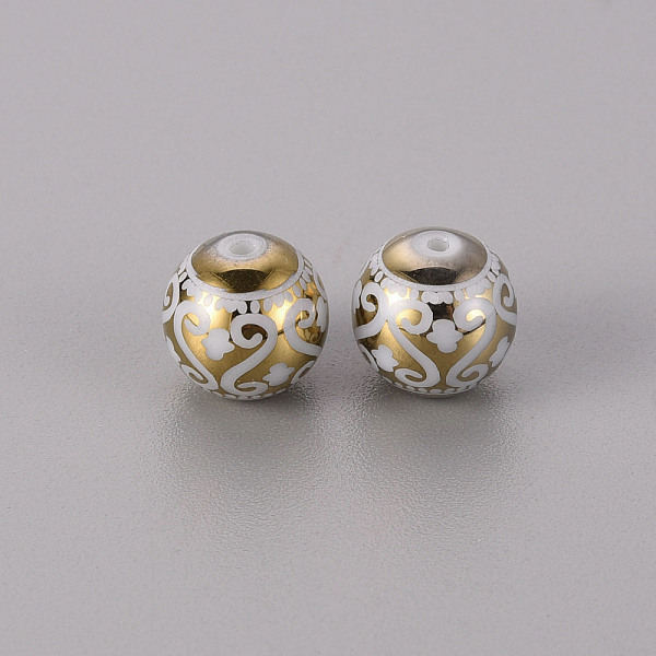 

PandaHall Electroplate Glass Beads, Round with Patten, Golden Plated, 10mm, Hole: 1.2mm Glass Others
