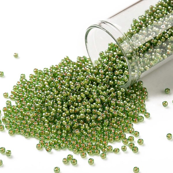 

PandaHall TOHO Round Seed Beads, Japanese Seed Beads, (1046) Inside Color Luster Peridot/Opaque White Lined, 11/0, 2.2mm, Hole: 0.8mm, about...