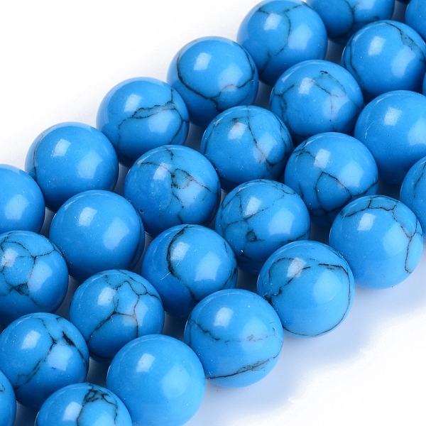 

PandaHall Synthetic Turquoise Beads Strand, Dyed, Round, Dodger Blue, 10mm, Hole: 1mm, about 40pcs/Strand, 16 inch(40.64cm) Synthetic...