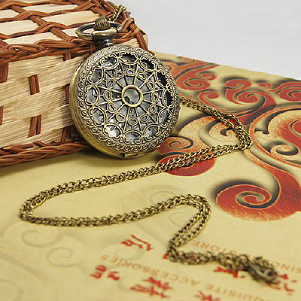 

PandaHall Mens Valentines Day Gifts 2015 Iron Pocket Watches, with Brass Watch Head, Antique Bronze, 800mm Brass