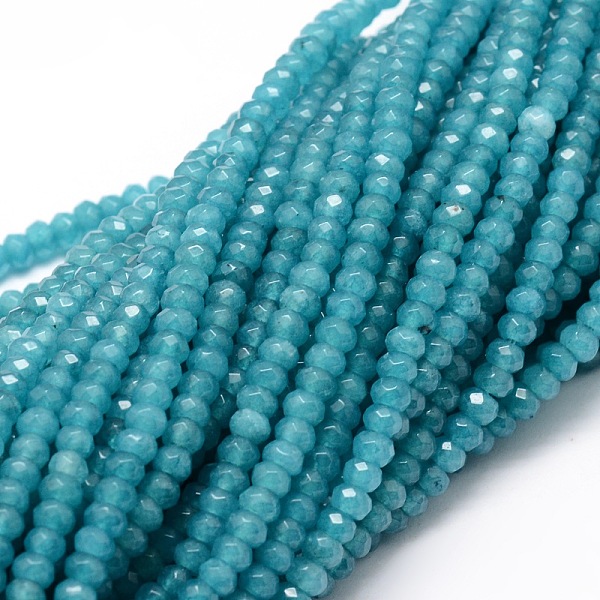

PandaHall Dyed Natural Malaysia Jade Rondelle Beads Strands, Faceted, Light Sea Green, 4x2~3mm, Hole: 1mm, about 115pcs/strand, 14 inch...