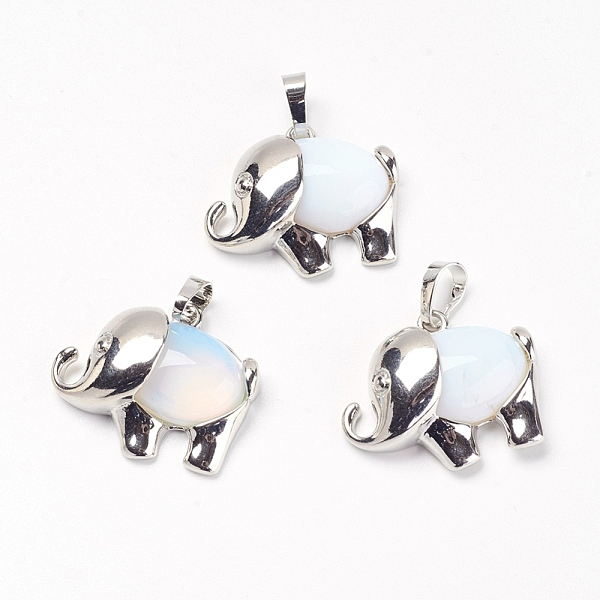 

PandaHall Opalite Pendants, with Brass Findings, Elephant, Platinum, 22.5x27x8mm, Hole: 5x8mm Opalite Elephant