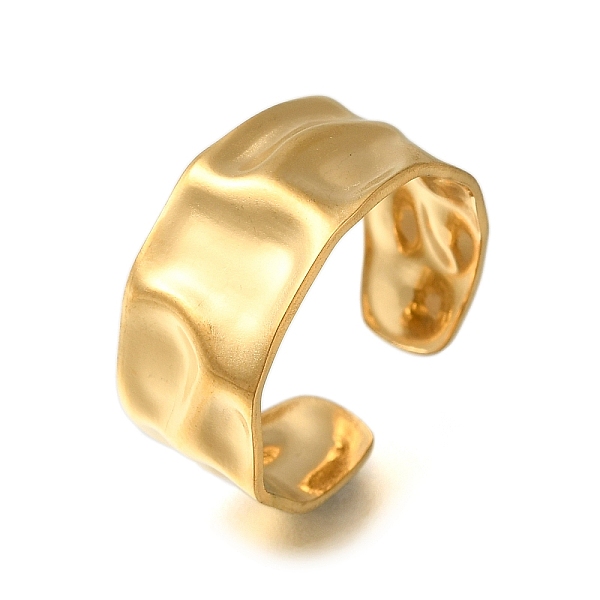 

PandaHall 304 Stainless Steel Open Cuff Ring, Hammered Wide Band Ring for Women, Real 18K Gold Plated, Adjustable 304 Stainless Steel