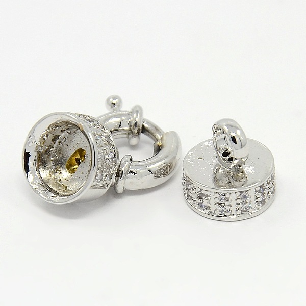 

PandaHall Brass Cubic Zirconia Spring Ring Clasps with Two Cord End Caps, Platinum, 30mm, Inner Diameter: 9mm Brass