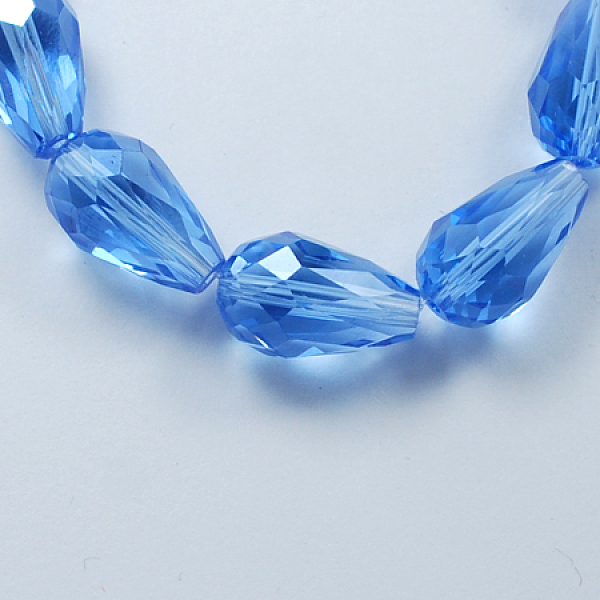 

PandaHall Electroplate Glass Beads Strands, Pearl Luster Plated, Faceted, teardrop, Dodger Blue, 15x10mm, Hole: 1.5mm, about 50pcs/strand...