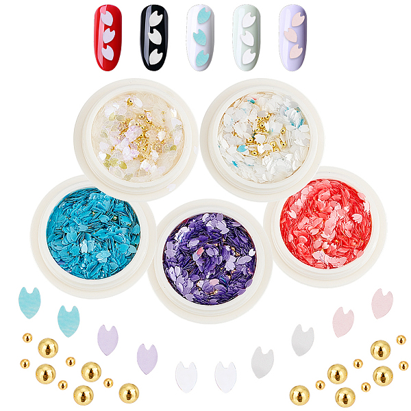 

PandaHall Olycraft 5 Boxes 5 Colors Nail Art Sakura Sequins Glitter & Metal Ball Nails DIY Decorations Set, Nail Art Decoration Accessories..., Multicolor