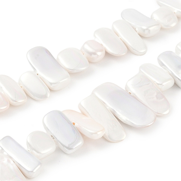 

PandaHall Electroplated Shell Pearl Beads Strands, White, Nuggets, 7~11x9~30.5x3~6mm, Hole: 1.2mm, about 45pcs/strand, 15.75~16.26 inch...