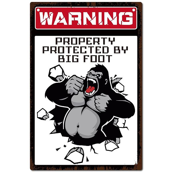 PandaHall CREATCABIN Warning Property Protected By Big Foot Tin Signs Metal Sign Vintage Plaque Poster Wall Art for Restroom Decor Home Bar...