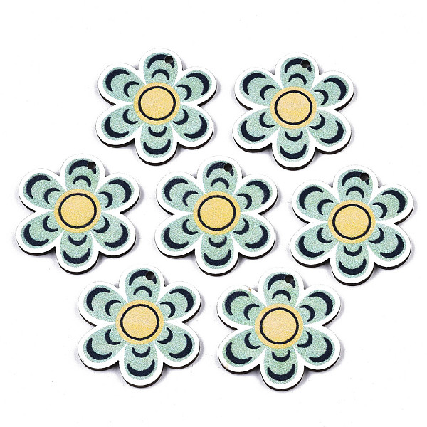 

PandaHall Printed Basswood Pendants, Back Random Color, Flower, Dark Sea Green, 32x35x3mm, Hole: 2mm Wood Flower