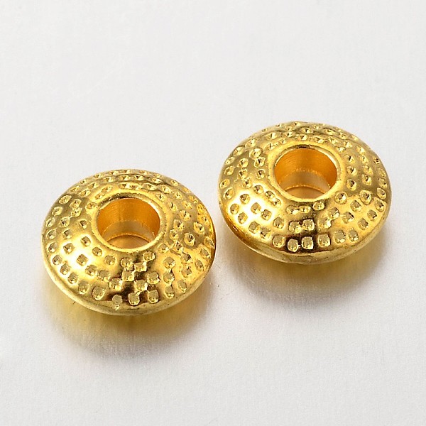 

PandaHall Tibetan Style Alloy Spacer Beads, Lead Free & Cadmium Free & Nickel Free, Flat Round, Golden, 8x3mm, Hole: 2.5mm. Alloy Flat Round