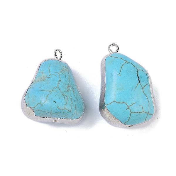 

PandaHall Synthetic Turquoise Pendants, with Brass Findings, Nuggets Charms, Platinum, 22~27.5x17~19x14~17mm, Hole: 2mm Synthetic Turquoise...