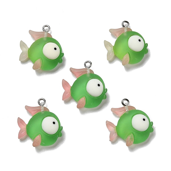 

PandaHall Opaque Resin Pendants, with Platinum Tone Iron Loops, Frosted, Fish, Lime Green, 22x21x6mm, Hole: 2mm Iron+Resin Fish