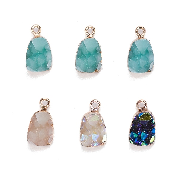 

PandaHall 6Pcs Druzy Resin Pendants, with Edge Light Gold Plated Iron Loops, Mixed Style, Mixed Color, 17.5x10x8mm, Hole: 1.8mm Iron+Resin..., Multicolor