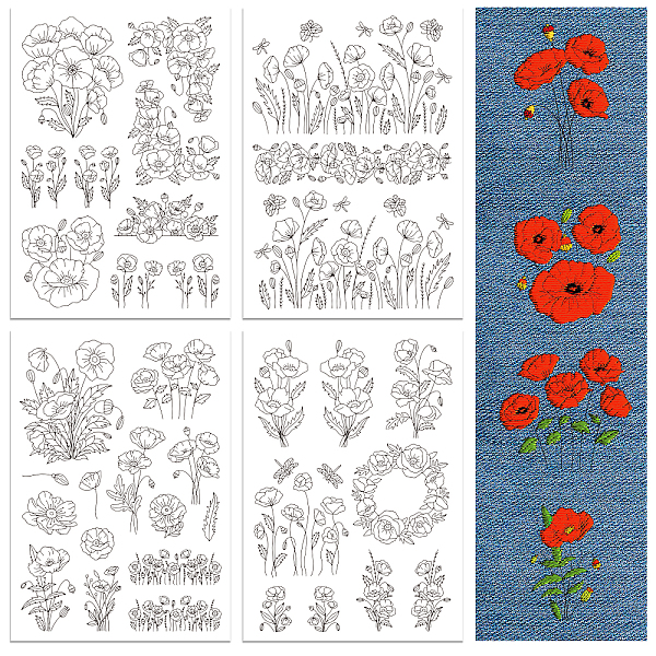 

PandaHall 4 Sheets 11.6x8.2 Inch Stick and Stitch Embroidery Patterns, Non-woven Fabrics Water Soluble Embroidery Stabilizers, Flower...