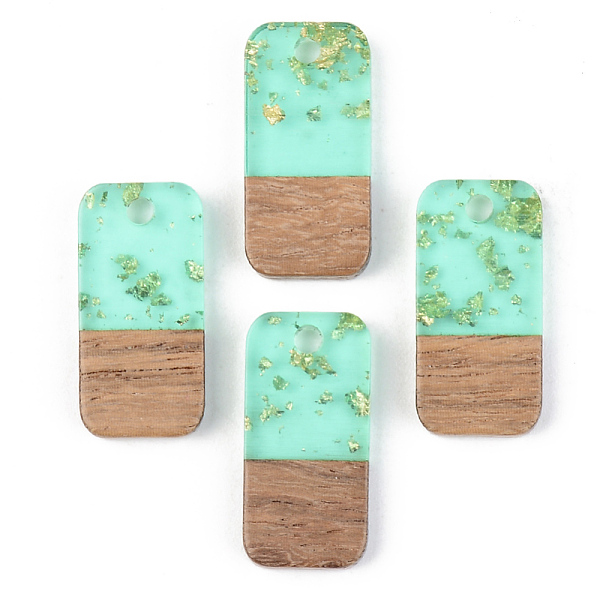 

PandaHall Transparent Resin & Walnut Wood Pendants, with Gold Foil, Rectangle, Aquamarine, 21.5x10x3mm, Hole: 2mm Resin+Wood Rectangle Green