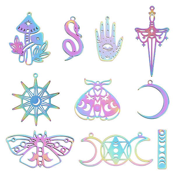 

PandaHall SUNNYCLUE 20Pcs 10 Style 304 & 201 Stainless Steel Pendants, Laser Cut, Butterfly & Mushroom & Beetle, Rainbow Color...