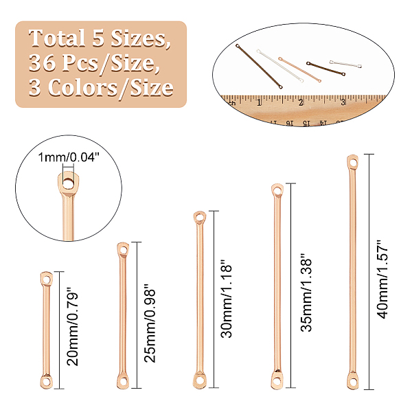 

PandaHall CHGCRAFT 180Pcs 15Styles Brass Bar Links Earring Connector Bar Link 2-Hole Brass Bar Links Connector Charms for Necklace Bracelet...