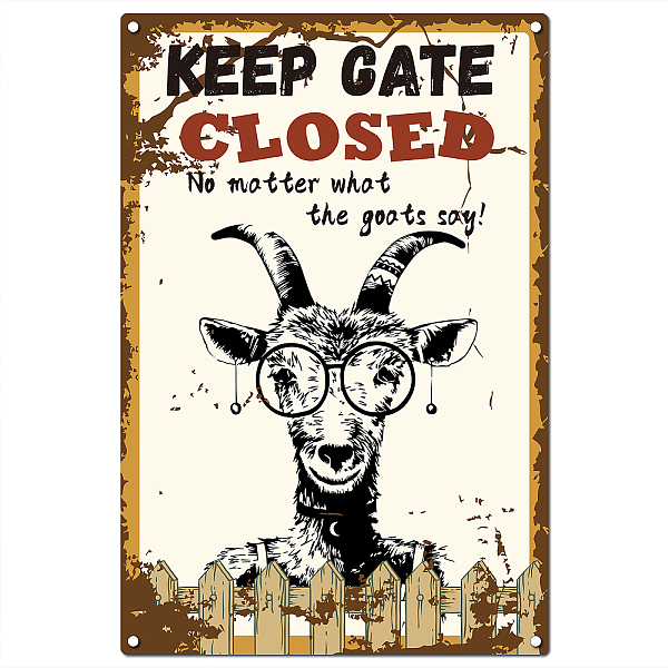 PandaHall CREATCABIN Funny Metal Tin Sign Keep The Gate Closed No Matter What The Goats Say Vintage Wall Art Decor Rustic Farmhouse Home Bar...