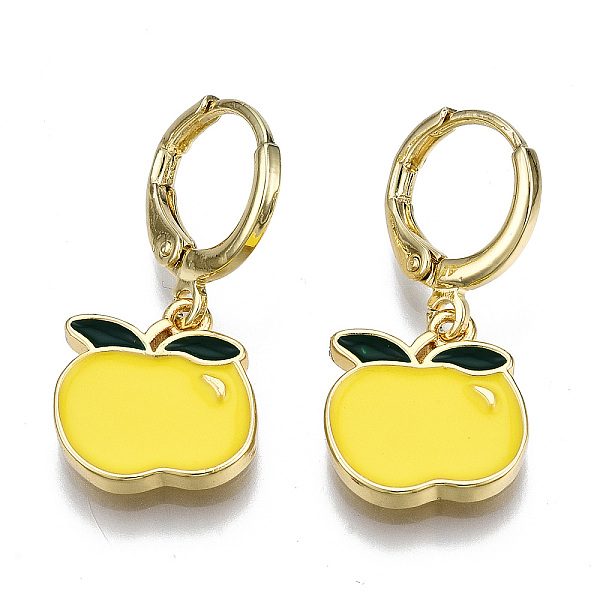 

PandaHall Brass Enamel Huggie Hoop Earrings, Nickel Free, Real 16K Gold Plated, Apple, Yellow, 27x12.5mm, Pin: 1mm Brass Fruit Yellow