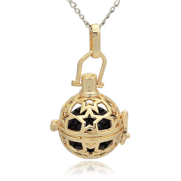 

PandaHall Golden Tone Brass Hollow Round Cage Pendants, with No Hole Spray Painted Brass Round Beads, Black, 35x25x21mm, Hole: 3x8mm Brass...
