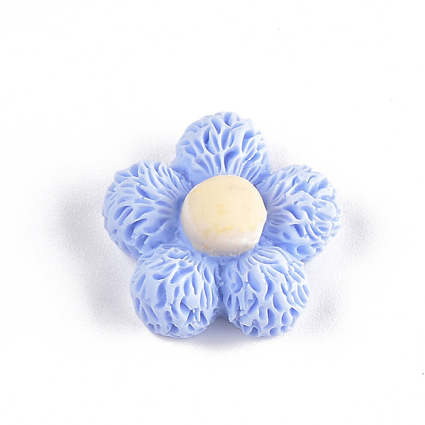 PandaHall Resin Cabochons, Flower, Cornflower Blue, 19x19x9mm Resin Flower Blue