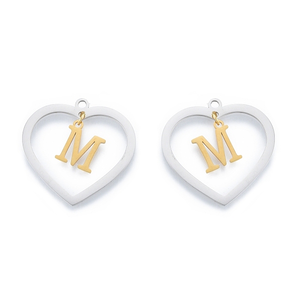 

PandaHall 201 Stainless Steel Pendants, Hollow, Heart with Letter A~Z, Real Gold Plated & Stainless Steel Color, Letter.M, 29x29.5x1mm, Hole...