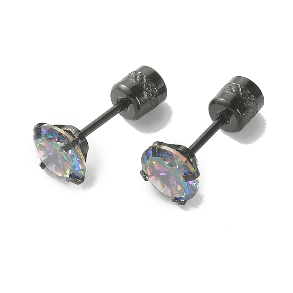 

PandaHall Cubic Zirconia Diamond Stud Earrings, Gunmetal Titanium Steel Jewelry for Women, Colorful, 6mm, Pin: 0.9mm Cubic Zirconia Diamond
