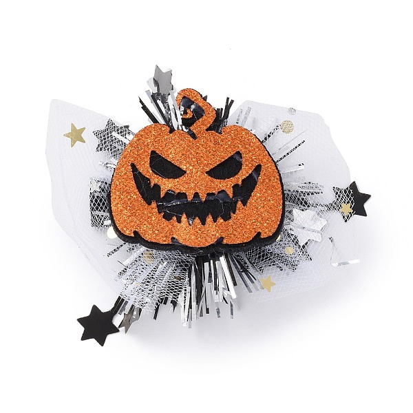 

PandaHall Halloween Theme Felt Alligator Hair Clips, with Iron Clips and Organza, for Child, Pumpkin, 77x90x16mm Cloth Pumpkin