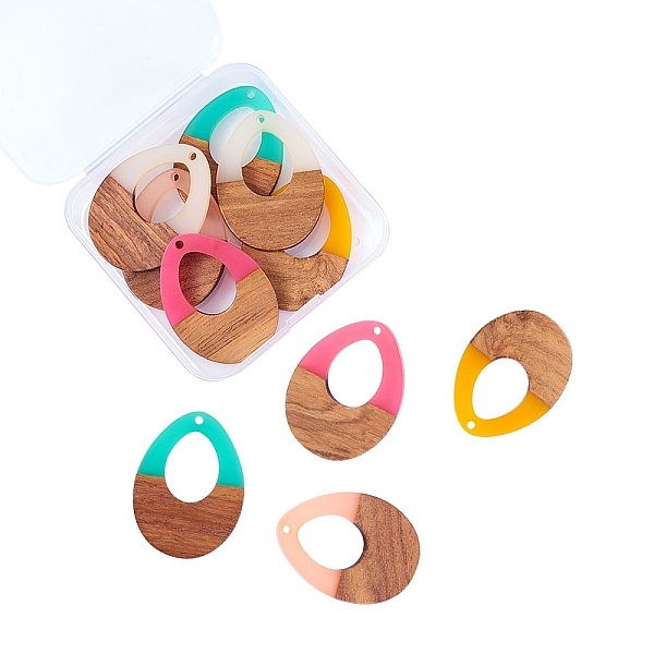 

PandaHall Resin & Wood Pendants, teardrop, Mixed Color, 37.5x28x3mm, Hole: 1.5mm, 10pcs/box Resin+Wood Teardrop Multicolor