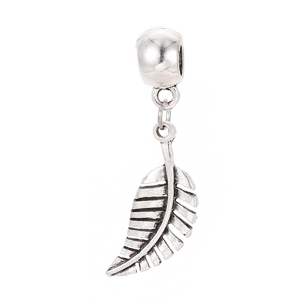 

PandaHall Tibetan Style Alloy European Dangle Charms, Large Hole Beads, Leaf, Antique Silver, 44mm, Hole: 6mm, pendant: 29x11x2mm Alloy Leaf