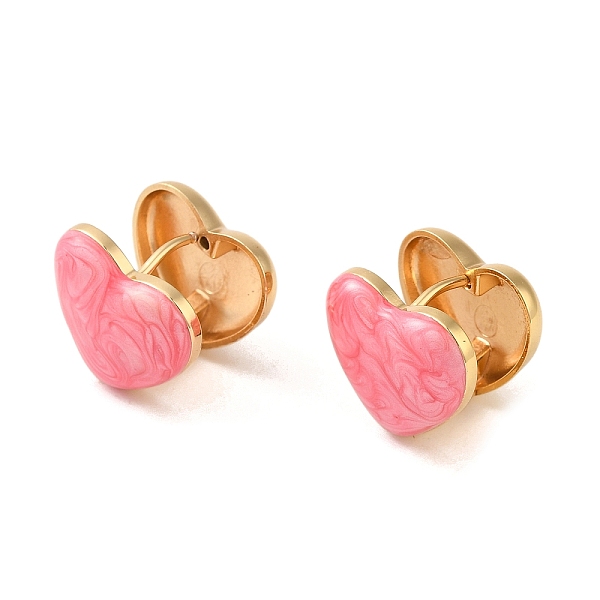 

PandaHall 304 Stainless Steel Enamel Hoop Earrings for Women, Heart, Pearl Pink, 14x15.5mm 304 Stainless Steel Heart