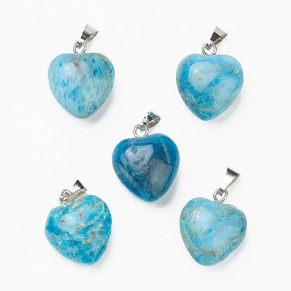 

PandaHall Natural Apatite Pendants, with Platinum Brass Loops, Heart, 18~19x15~15.5x6~8mm, Hole: 6x2.5~3mm Apatite Heart