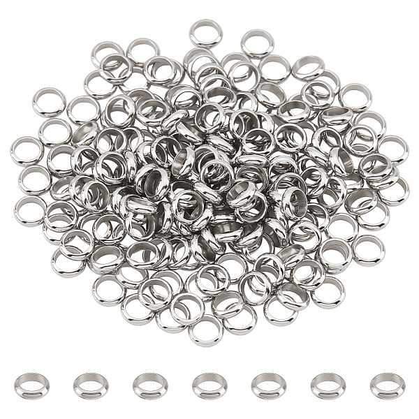 

PandaHall 200 Pcs 202 Stainless Steel Beads, 7x3mm Metal Rondelle Spacer Beads 4.5mm Larger Hole Metal European Beads Smooth Loose Beads...