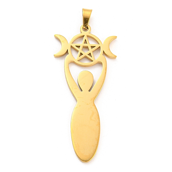 

PandaHall 304 Stainless Steel Pendants, Wiccan Triple Moon Pentagram Charm, Golden, 45x20x2mm, Hole: 5x3mm 304 Stainless Steel Human