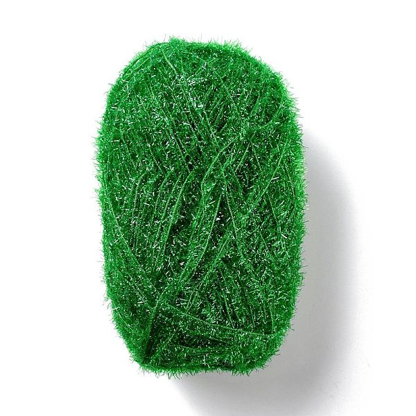 PandaHall Polyester Crochet Yarn, Sparkling Scrubby Yarn, for Dish Scrubbies, Dishcloth, Decorating Crafts Knitting, Green, 10~13x0.5mm...