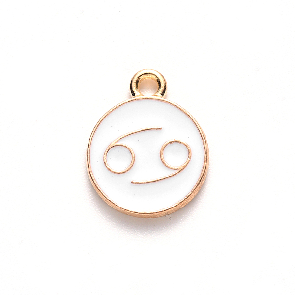 

PandaHall Alloy Enamel Pendants, Cadmium Free & Lead Free, Flat Round with Constellation, Light Gold, White, Cancer, 22x18x2mm, Hole: 1.5mm...