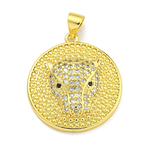 

PandaHall Brass Micro Pave Cubic Zirconia Pendants, Flat Round with Leopard Head Charms, Real 18K Gold Plated, 24x22x4.8mm, Hole: 4x3mm..., Clear