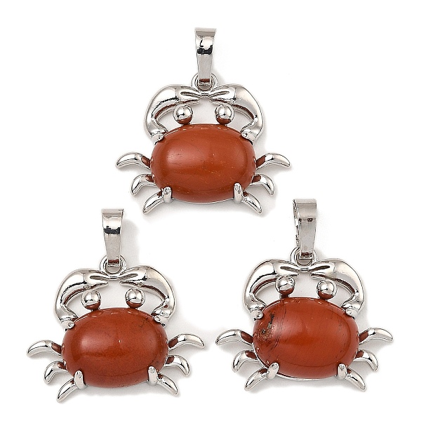 

PandaHall Rack Plating Brass Pendants, with Natural Red Jasper, Crab Charms, Platinum, 22x26.5x7mm, Hole: 8x5mm Red Jasper Crab
