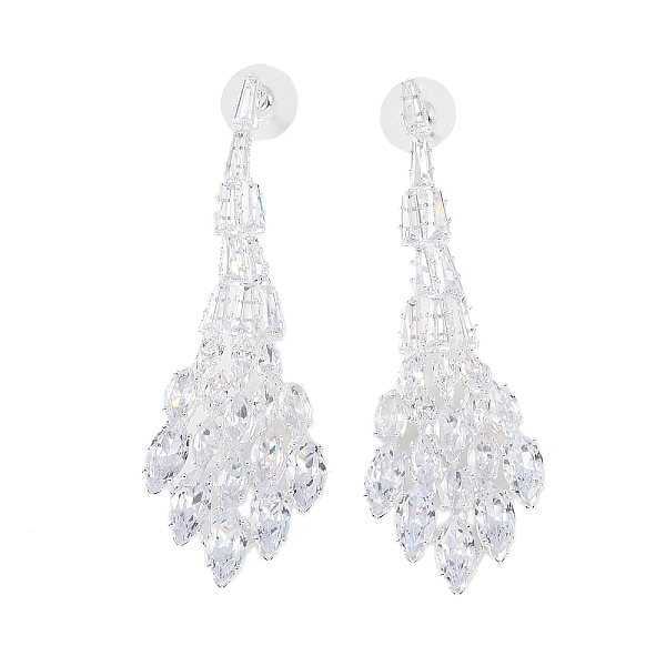 

PandaHall Brass Micro Pave Cubic Zirconia Stud Earrings, Leaf, Platinum, 73x22mm Cubic Zirconia Leaf