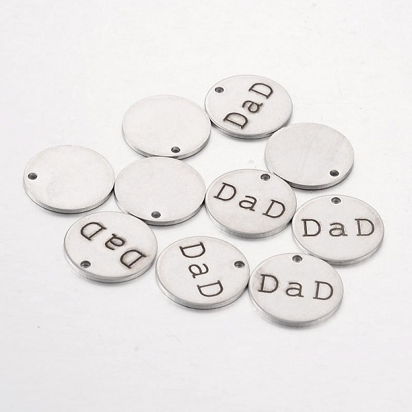 

PandaHall Stainless Steel Pendants, Flat Round with Word Dad, Stainless Steel Color, 15x1mm, Hole: 1.3mm Stainless Steel Flat Round