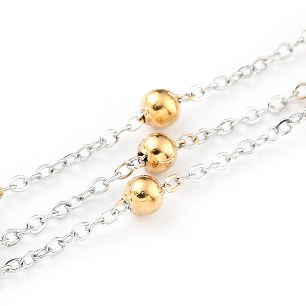 

PandaHall Two Tone 304 Stainless Steel Cable Chains, with Round Beads and Spool, Soldered, Golden & Stainless Steel Color, Link: 1x1x1mm...