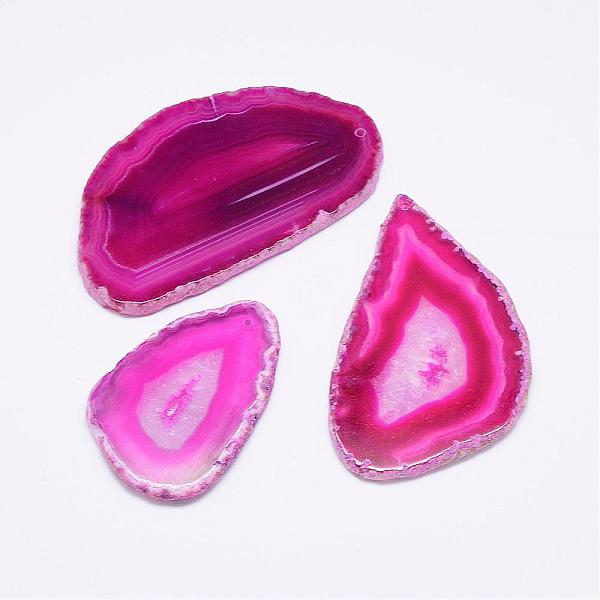 

PandaHall Natural Agate Pendants, Dyed, Nuggets, Hot Pink, 60~85x35~55x5mm, Hole: 2mm Natural Agate Nuggets Pink