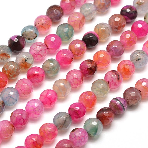 

PandaHall Dyed Natural Agate Faceted Round Beads Strands, Hot Pink, 8mm, Hole: 1mm, about 48pcs/strand, 14.5 inch Crackle Agate Round Pink